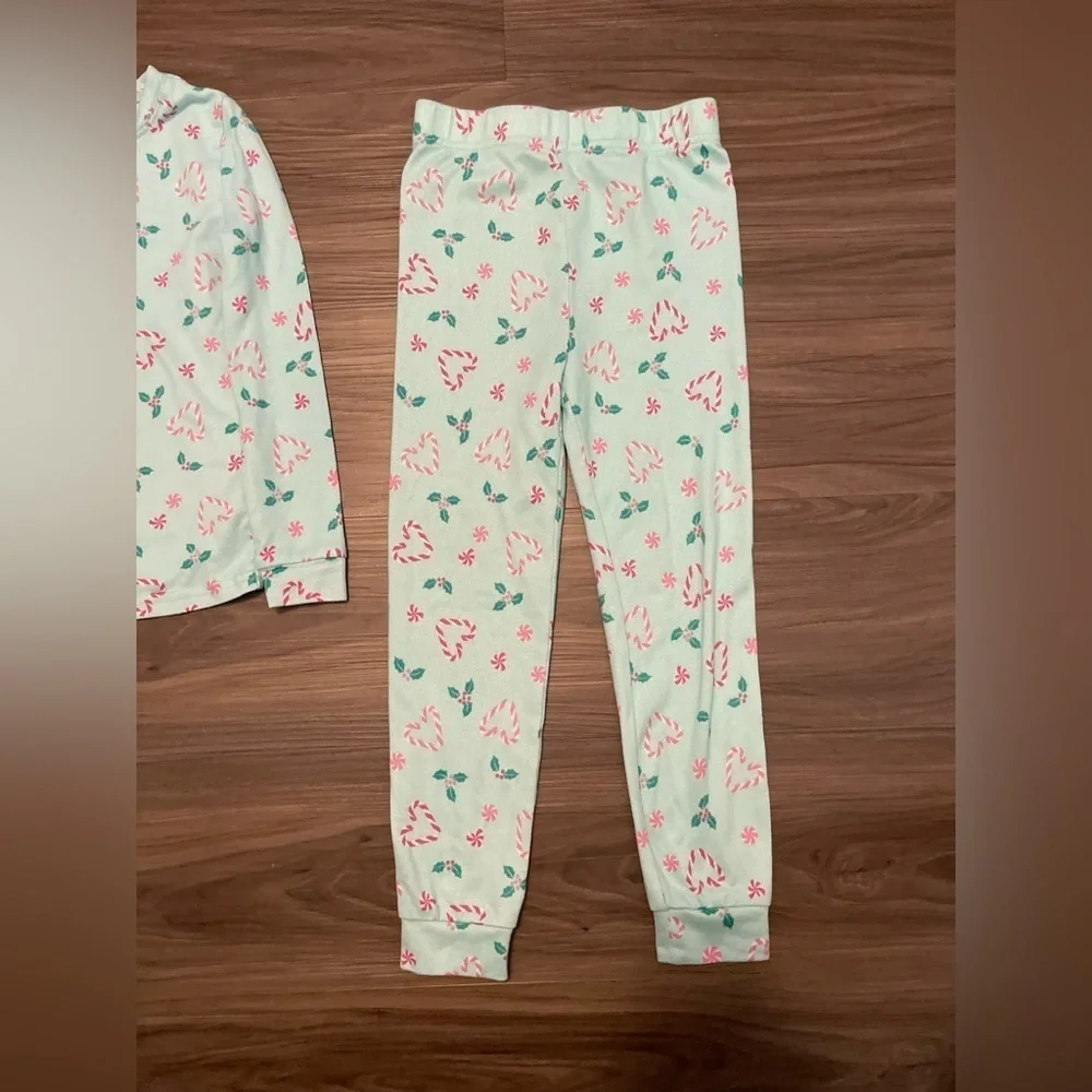 Cuddl Duds Kids Pajama Set with Heart Candy Cane Print - White and Pink size 6